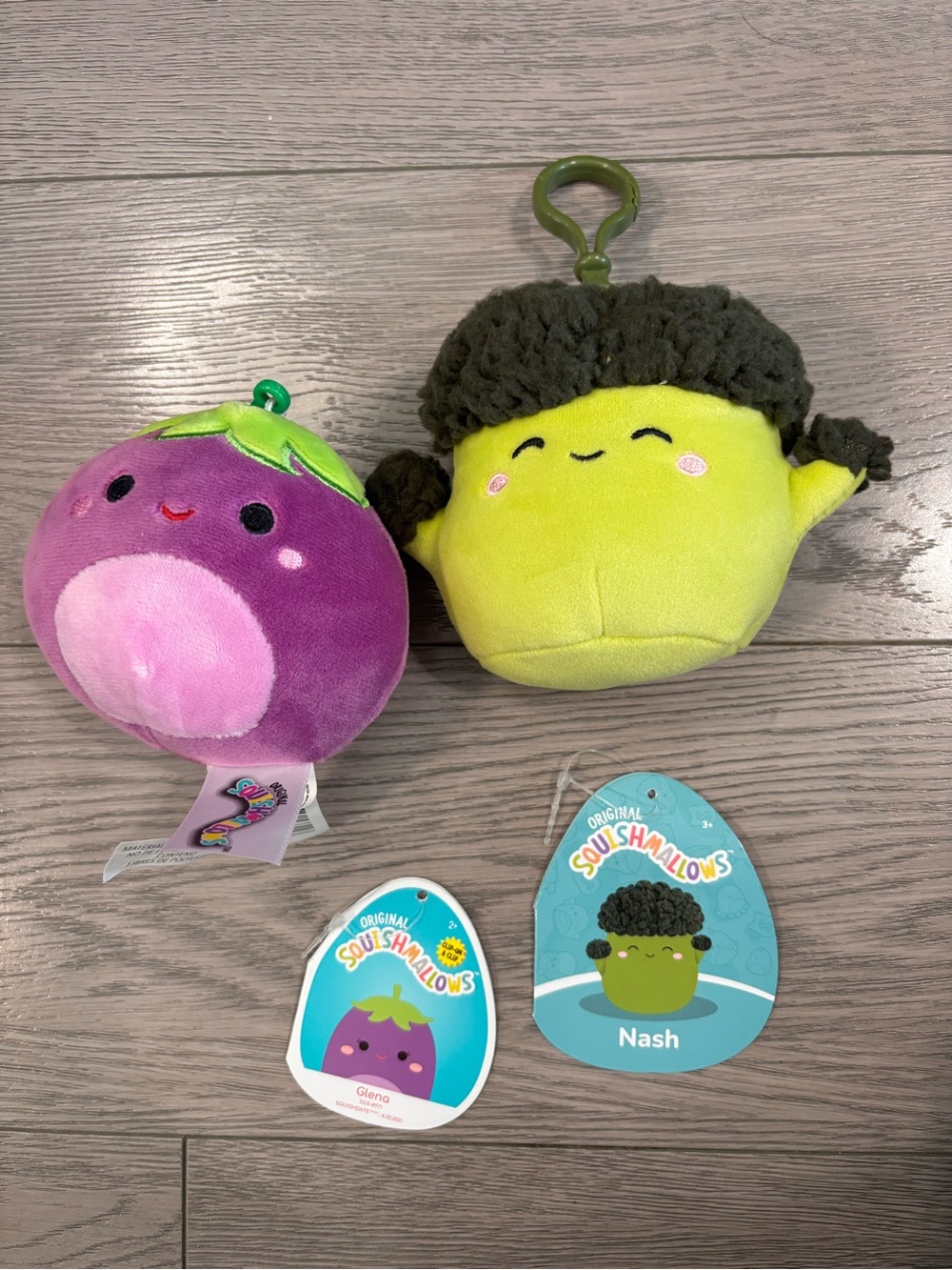 Squishmallows Keychain Duo - Egg plant & Broccoli